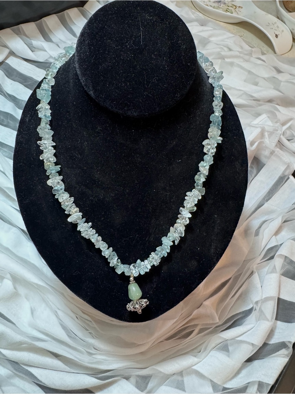 Icy Blue & Clear Chip Necklace with Pendant - Picture 6 of 7